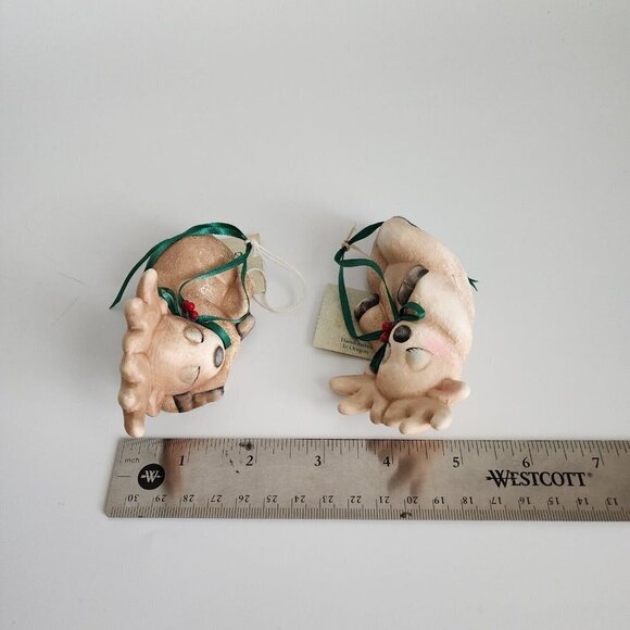 NEW Hungry Hill Crafts, Inc. Sleeping Reindeer Winted Woodland Ceramic Ornaments - Picture 12 of 12